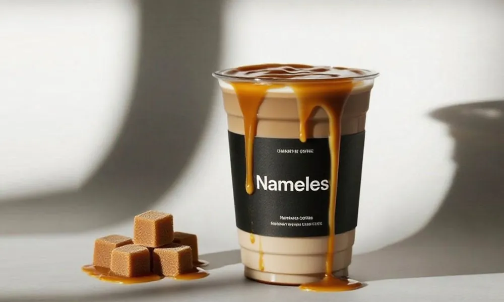 Rich caramel macchiato with drippy caramel and brown sugar cubes at Nameless Tea&Coffee, a Coffee Shop in Sacramento